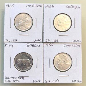 Canada 1965, 1966, 1967 & 1968 Silver 25¢ Quarters! 4 coins total